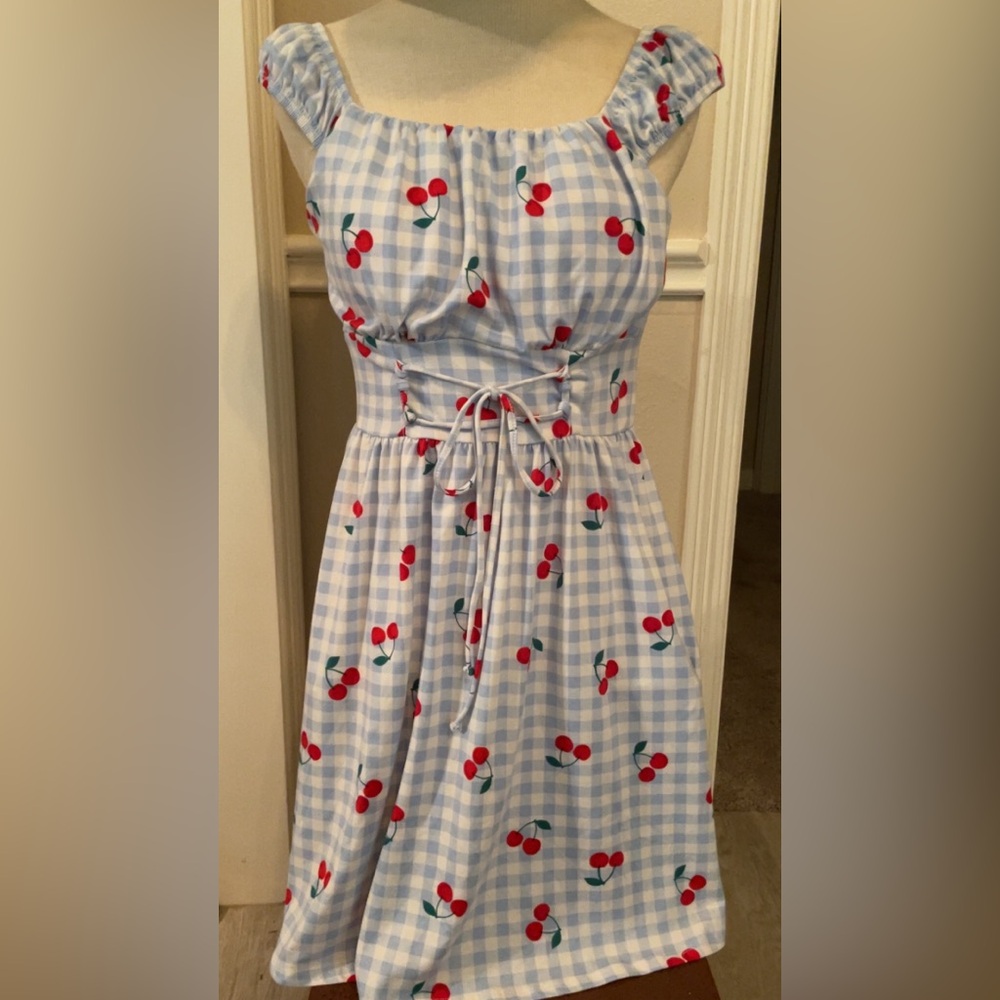 Cherry and Gingham Summer Women’s dress Sz M